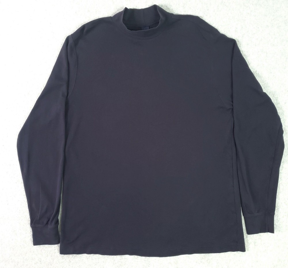 Lands’ End Shirt Mens Large Navy Blue Mock Neck Long Sleeve Cotton Basic T Shirt