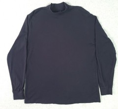 Lands’ End Shirt Mens Large Navy Blue Mock Neck Long Sleeve Cotton Basic T Shirt