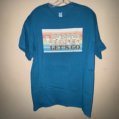 BTS TinyTAN “Let’s Go” Chibi Graphic T-Shirt Size Large Teal Blue HYBE Hot Topic