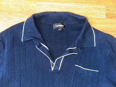 Express Navy Blue Knit Short Sleeve Collared V-Neck Shirt – Size Medium