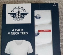 Men’s Short Sleeve V Neck T-shirt Size S 34-36 Dockers 4 Pk Premium Cotton White