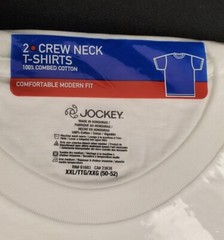 Pack Of 2 Jockey Mens White Cotton T-Shirts Big Man Crew Neck XXL 50-52 2004 NEW