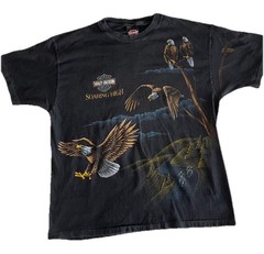 VTG 90s Harley Davidson Eagle AOP Shirt Rare Size XL Black Faded Single Stitch