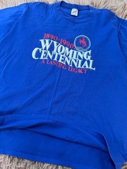 Vintage 1990 Wyoming Centennial T Shirt XL Jerzees Single Stitch USA Tee Blue