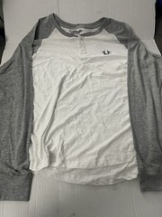 True Religion Men’s White/Gray Colorblock Raglan Henley Knit T-Shirt XL