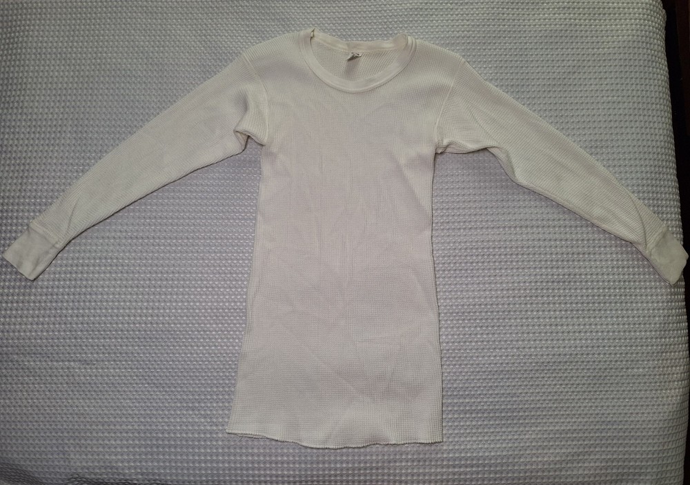 Vintage 1970s 1980s Medallion White Cotton Blend Thermal Shirt Size XL USA
