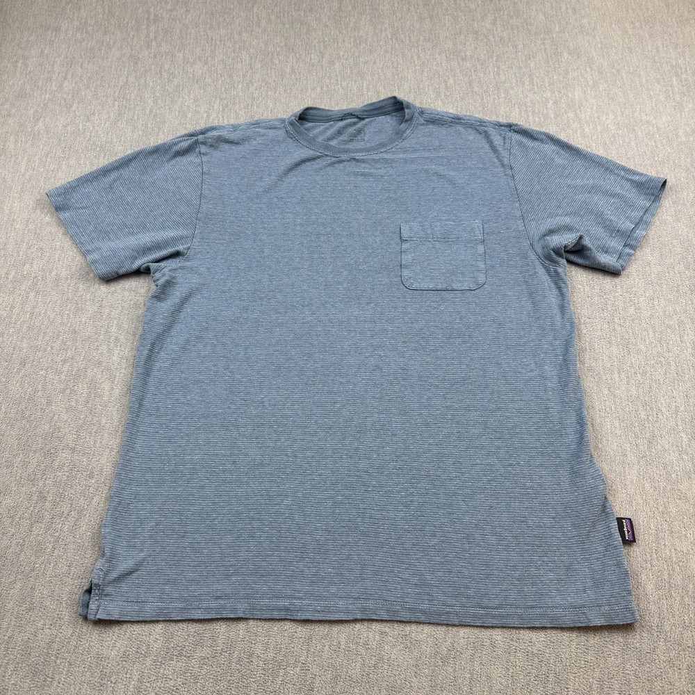 Patagonia Shirt Medium Blue Pocket Tee Striped Short Sleeve Casual Cotton 52600
