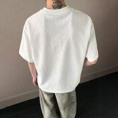 Men’s V Neck Short Sleeve T Shirt Loose Fit Pure Color Texture Casual Top