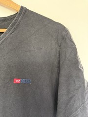 Diesel T Shirt Mens Large Black V Neck Cotton Logo Tee Y2K Casual