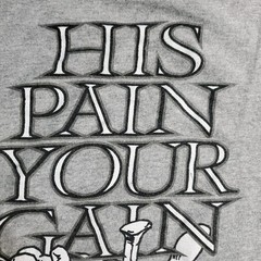 Vtg Lords Gym T Shirt Mens 2XL Gray Ringer Bodybuilding Jesus His Pain Your Gain