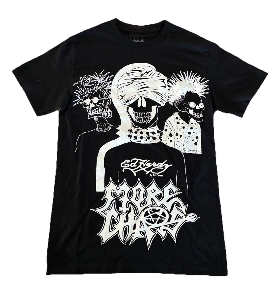 Ken Carson x Ed Hardy T Shirt S Black More Chaos & Friends Slim Fit NEW *spots