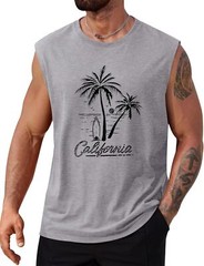 Mens Muscle Tank Top Summer Beach Vacation Shirt Palm Tree Graphic Quick Dry