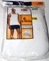Fruit of the Loom Men’s White 6-Pk A-Shirts Ribbed Tank Top S-M