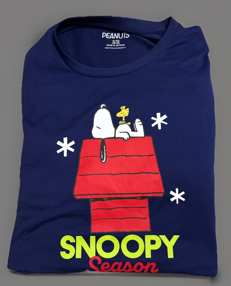 Peanuts T-shirt Men’s XL/XG Snoopy & Woodstock Navy Blue Long Sleeves (46-48)
