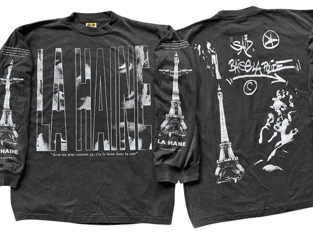 La Haine Shirt Sz XL Vintage Style Long Sleeve Black Faded Single Stitch REPRINT