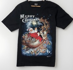 Black Vintage-Style WILD Santa Sleigh ‘MERRY CHRISTMAS’ T-Shirt XXL