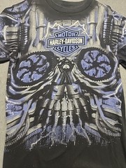 Vintage Harley Davidson Skull Shirt Mens Sz S All Over Print AOP Big Face USA