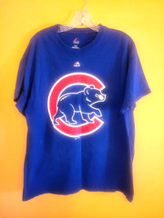 Chicago Cubs Baseball Majestic T Shirt Large Blue White Red NOS Free Shipping