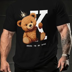 2024 Summer Trendy Men’s T-shirt – Cool Bear Pattern, Soft Polyester Fiber, Roun