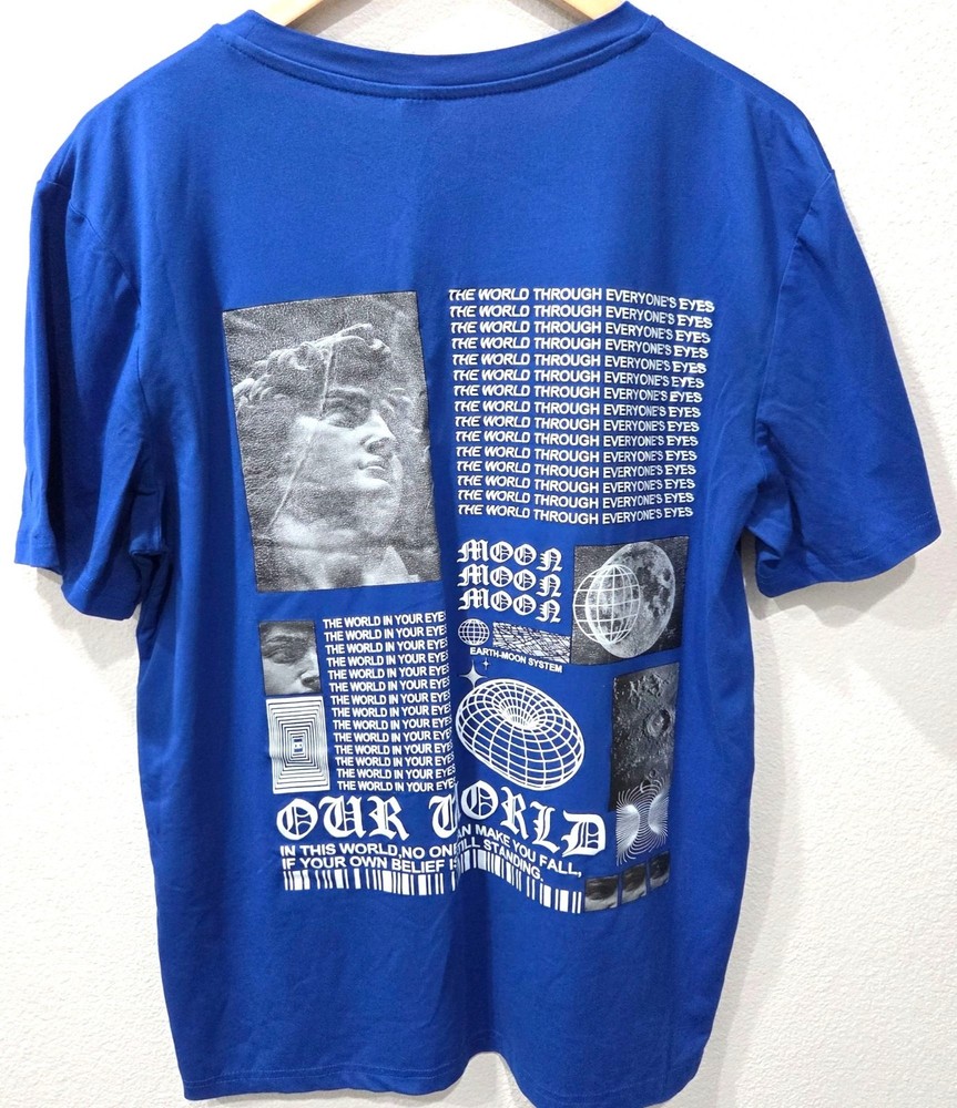 Romwe Mens Royal Blue Graphic Print Oversized T-Shirt Size S