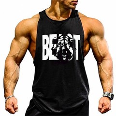 Men’s BEAST Print Stringer Tank Top Gym Fitness Workout Sleeveless Vest