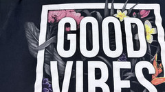 DOM Good Vibes Only Graphic T Shirt Unisex M Black Floral White Crew Neck Thick