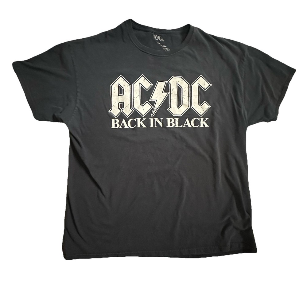 AC/DC Back in Black Men’s XL T-Shirt Classic Rock Band Tee Black Short Sleeve