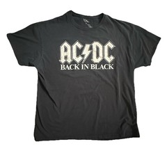 AC/DC Back in Black Men’s XL T-Shirt Classic Rock Band Tee Black Short Sleeve