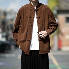 Retro Chinese Style Mens Corduroy Loose Casual Shirts Long Sleeve Coats Blouse