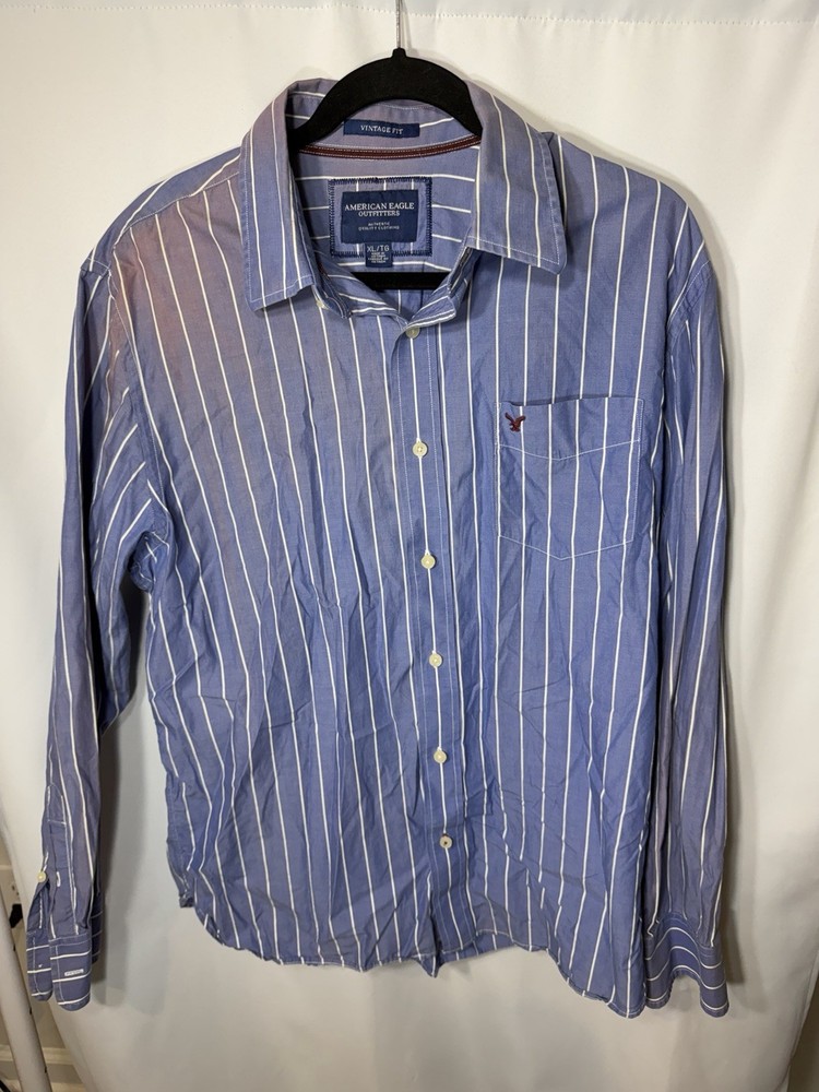 American Eagle Outfitters Xl Blue Button Up Shirt, Shirt Is Slightly Discolored