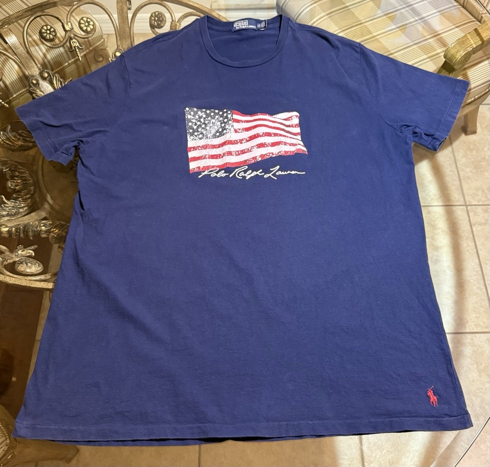 Polo by Ralph Lauren Navy Short Sleeve T-Shirt American Flag Graphic 2XB / 2TG