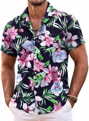 Mens Hawaiian Shirt Short Sleeve Floral Button Down Tropical Beach Casual Top