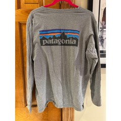 Patagonia Mens P-6 Logo Long Sleeve T-Shirt Heather Gray Organic Cotton Large