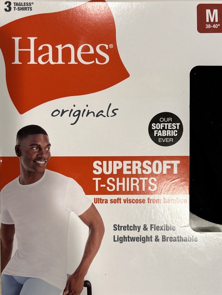 Hanes T-Shirts, 3 Pack, Men’s Stretch Crew Neck Supersoft, Size Medium