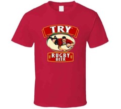 Try Rugby Beer Football Sports Drink Famous Sports Retro Style T Shirt