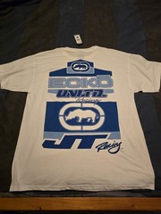 ECKO UNLTD x JT Racing size XL Double Side Graphic T-shirt White/Blue.