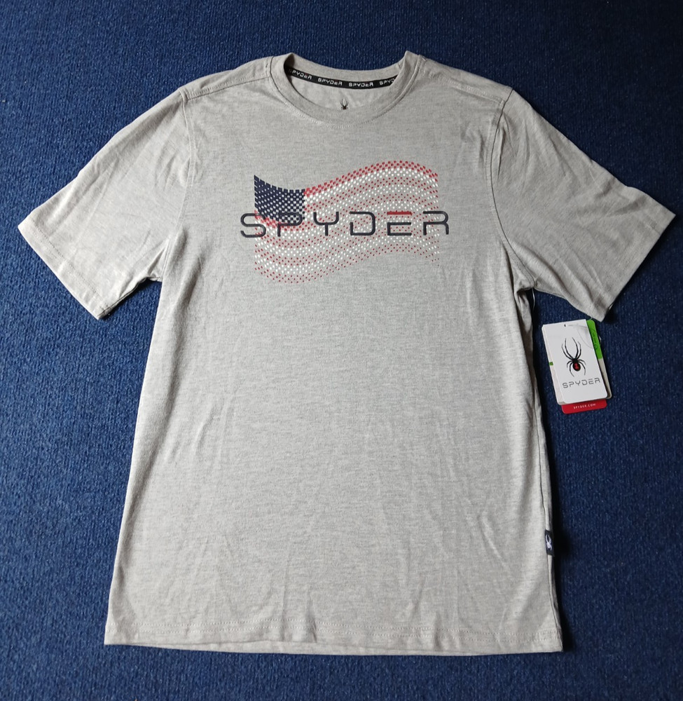 Spyder Men’s Heather Grey T shirt Red/White/Blue Flag Small NWT