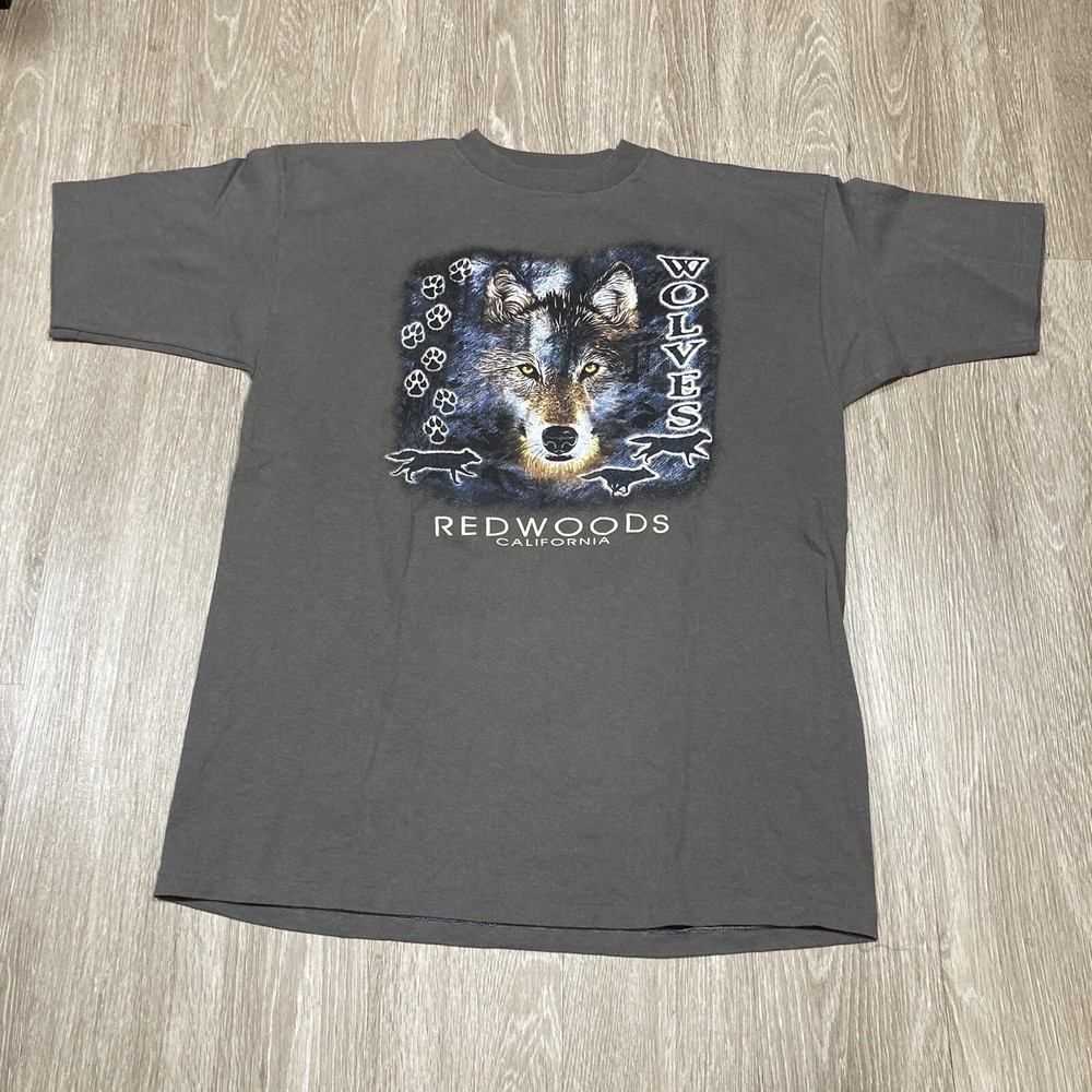 Wolf Shirt XL Vintage 90s Y2k Animal Nature Wolves Pack Redwoods California Tee