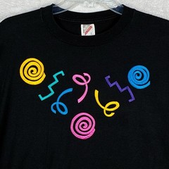 VTG Jerzees Tshirt Mens L Embroidered Abstract Geometric Art AOP Made in USA 90s