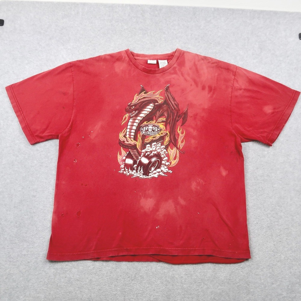 Vintage Y2K No Boundaries Mens XL Red Draggin Cobra Graphic T-Shirt Distressed