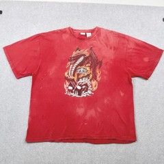 Vintage Y2K No Boundaries Mens XL Red Draggin Cobra Graphic T-Shirt Distressed
