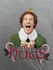 Elf Need Hugs Shirt Mens XL Gray Christmas Movie Buddy Candy Cane Graphic Tee