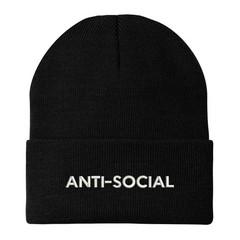 Anti Social Embroidered Winter Long Cuff Beanie – Black