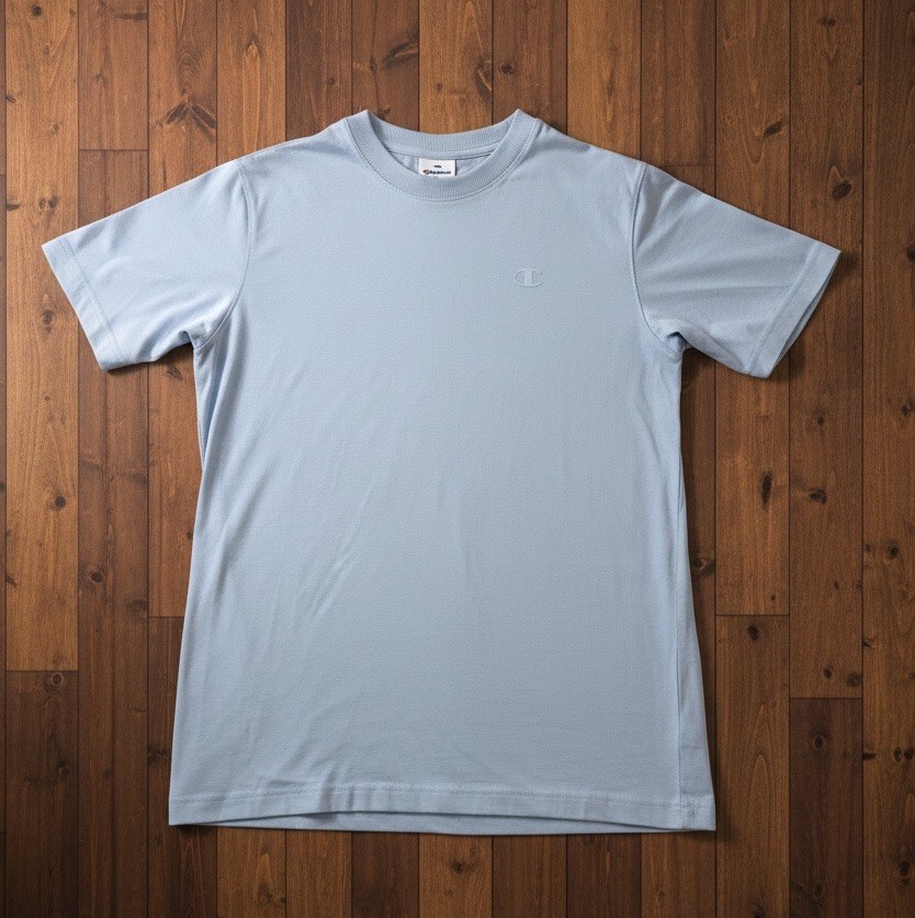 Champion Mens Crew Neck Baby Blue Short Sleeve Cotton Logo T-shirt Medium