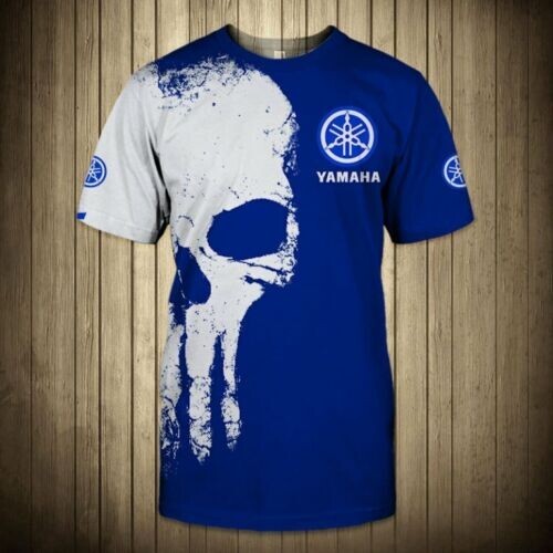 Hot Yamaha Skull Blue Racing Team T-shirt 3D Full Men’s Size S-5XL Printed 3D