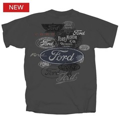 Ford All Over Logos Charcoal Gray T-Shirt (Licensed)
