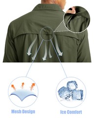 Men’s UPF 50+ Fishing Sun Shirts Long Sleeve Safari Hiking Work Travel T-Shirts