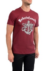 Roberto Cavalli Men’s Burgundy Graphic Print Crewneck T-Shirt US M IT 50