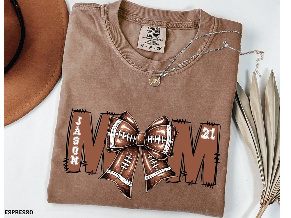 Custom Football Mom Shirt Kids Name Jersey Number Personalized Game Day Gift Tee