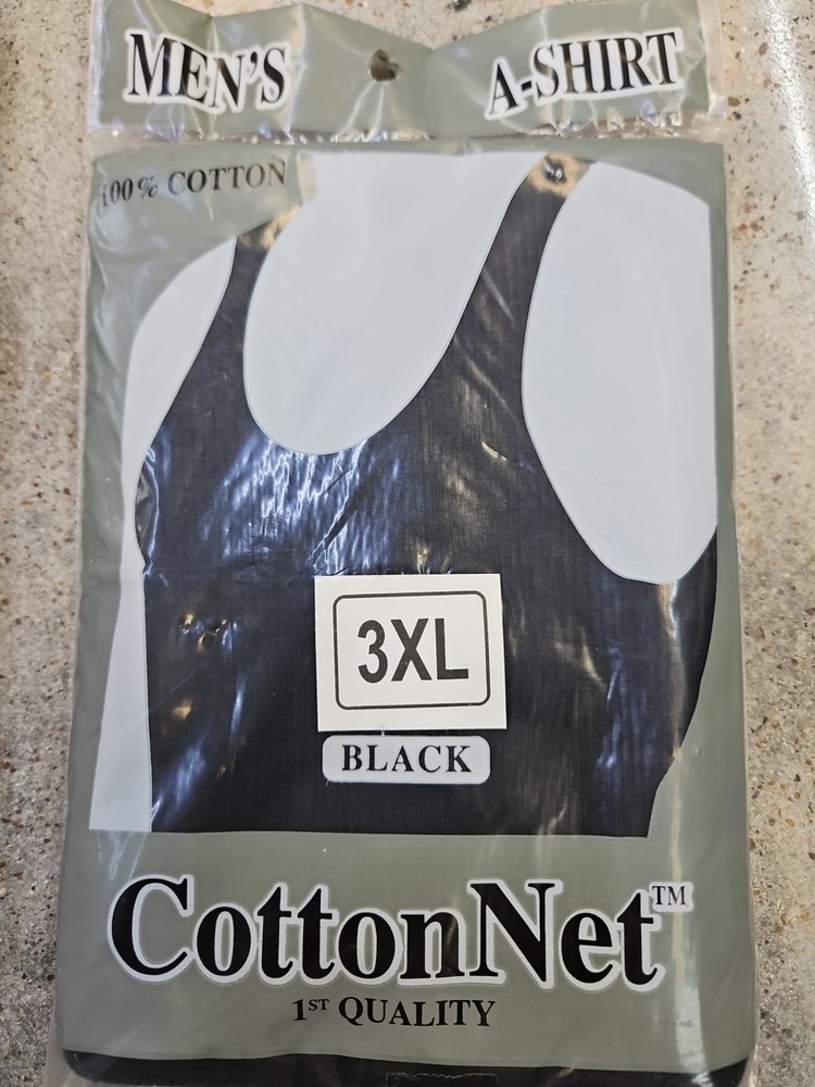 Cotton Net 1st Quality A-shirt T-shirt Black Size 3XL